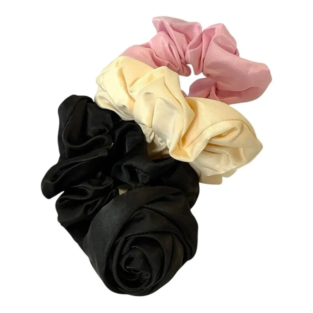 Wild Fable Satin Scrunchie Set Black Cream Pink Hair Ties 3 Pack NEW